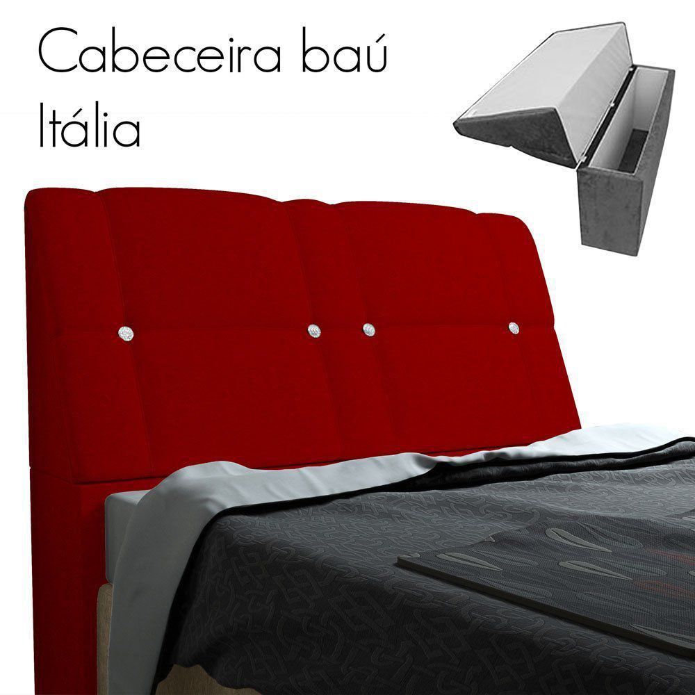 Cabeceira com baú Itália Cama Box Casal 140 cm Suede Vermelho D'Rossi