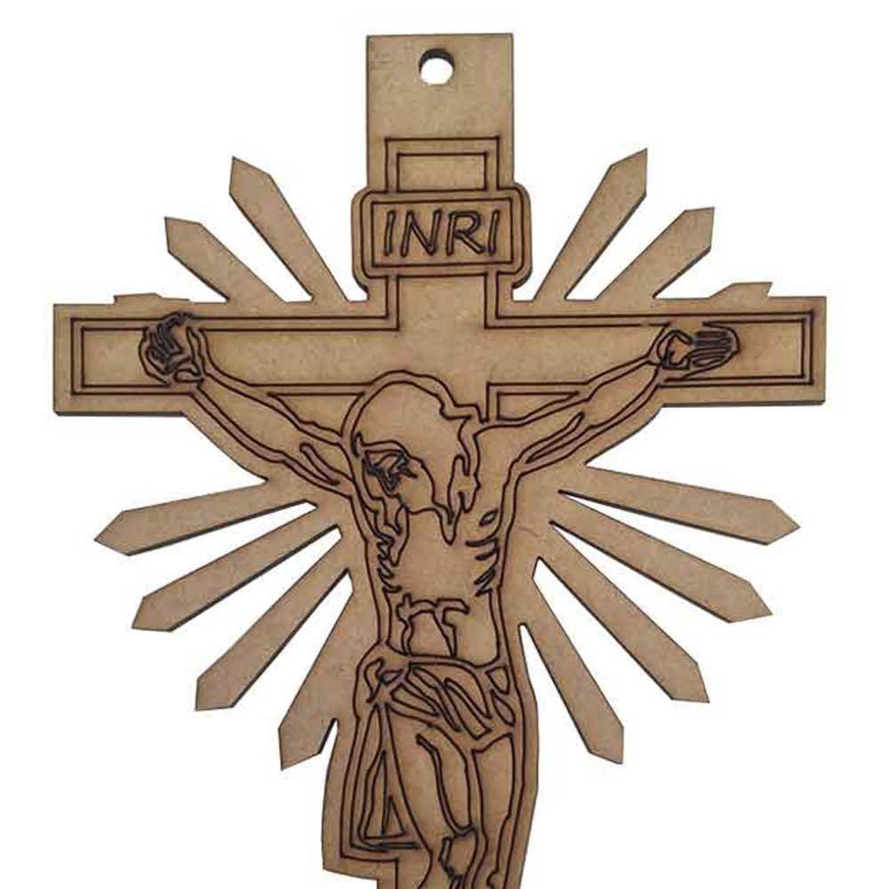 Cruz Decorativa Crucifixo Religioso MDF Cru 3mm 22x14 - D'Rossi
