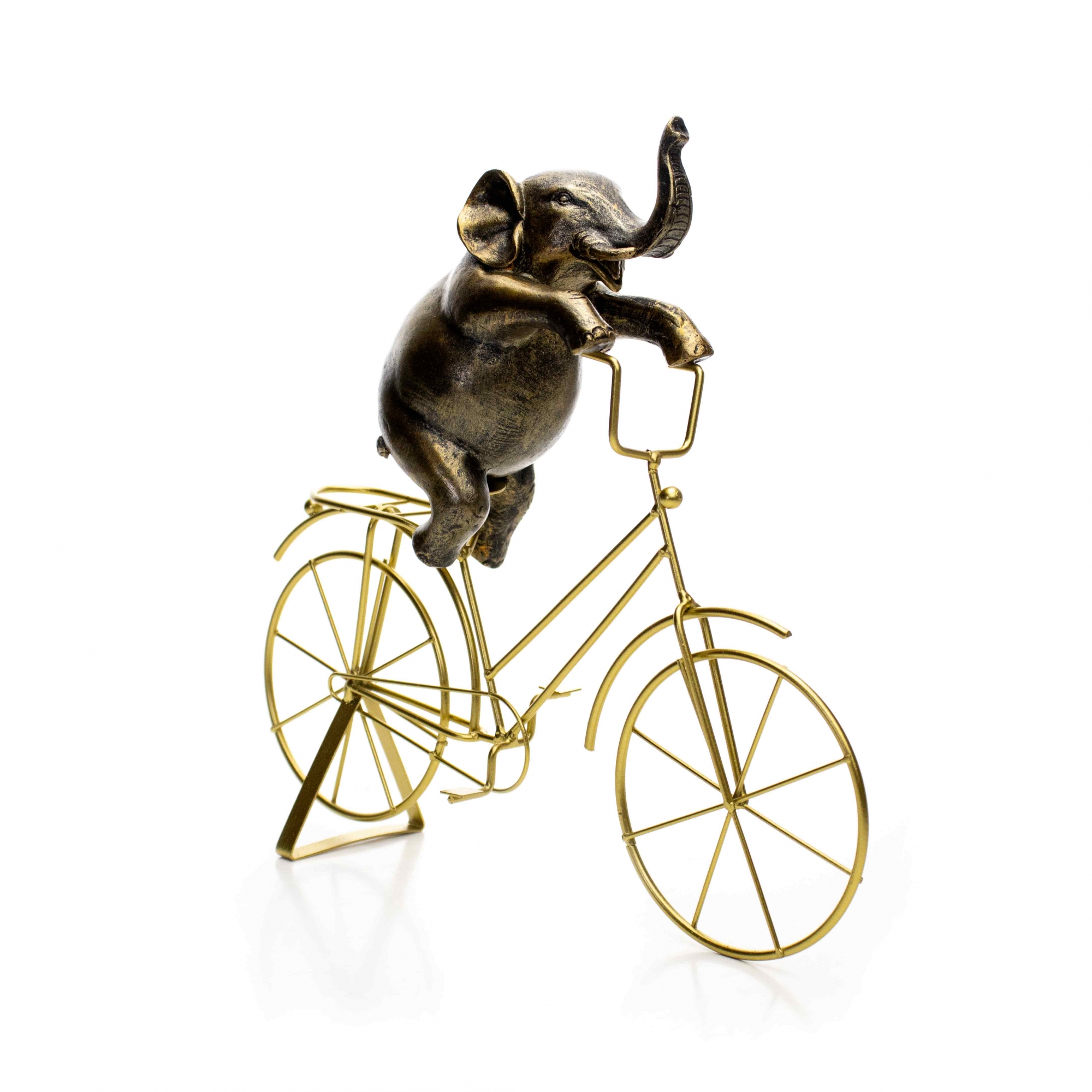 Escultura Decorativo Elefante na Bicicleta em Resina Preto e Dourado 23 cm -  D'Rossi