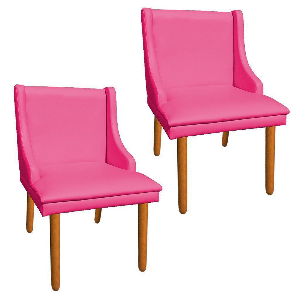 Kit 02 Cadeiras de Jantar Liz Corino Pink Pés Palito Castanho D'Rossi
