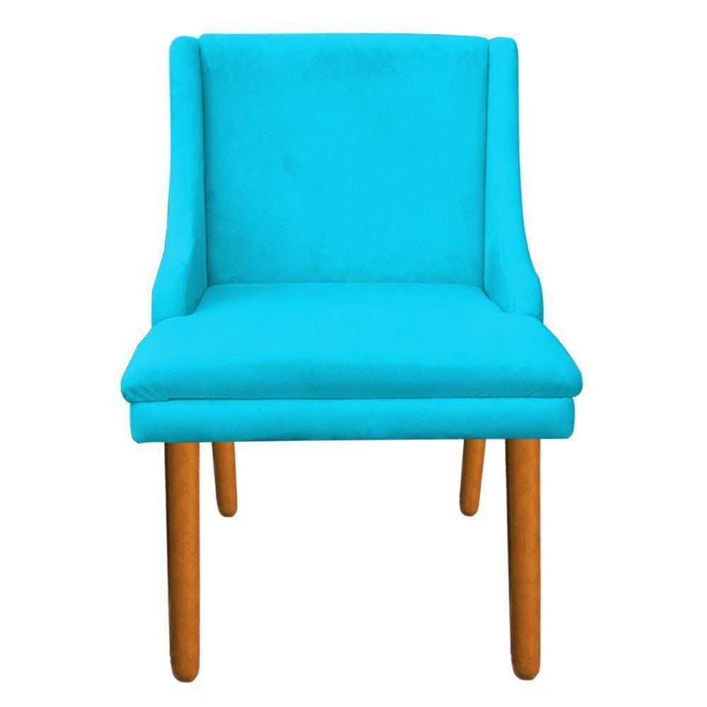 Kit 02 Cadeiras de Jantar Liz Suede Azul Turquesa Pés Palito Castanho D'Rossi