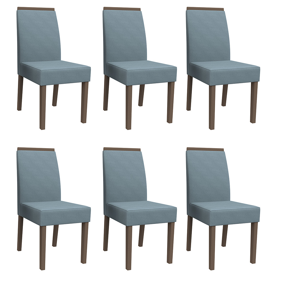 Kit 06 Cadeiras de Jantar Mayte Animalle Azul WD26 Pés Imbuia - D'Rossi