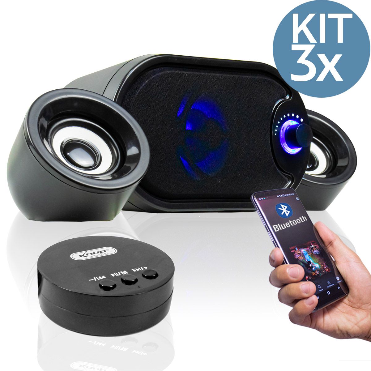 KIT 3x Caixa de Som para PC com Subwoofer e Bluetooth Knup KP-6018BH