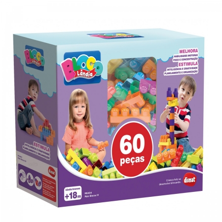 Caixa Com 60 Blocos de Montar Multicoloridos Imaginação e Criação Livre  - Wp Connect