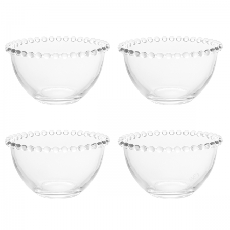 Conjunto 04 Bowls Cristal de Chumbo Transparente Pearl 14x8cm - Wolff
