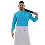 Kit Chef Dólmã Azul Caribe Unissex Avental de Cintura Branco