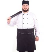 Kit Chef Dólmã Plus Size Branco Avental e Bandana Preta