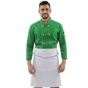 Kit Chef Dólmã Verde Vegano Unissex Avental de Cintura Branco