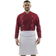 Kit Dólmã Chef de Cozinha Vermelho Avental Branco de Cintura