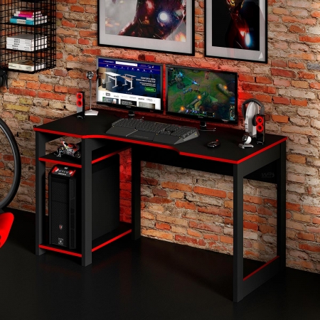 Mesa Gamer Para Computador Home Office Preta e Vermelha 60x136x75cm - Wp