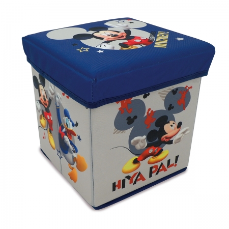 Porta Brinquedo e Objetos Banquinho do Mickey Mouse Azul 25x25x25cm - Wp Connect