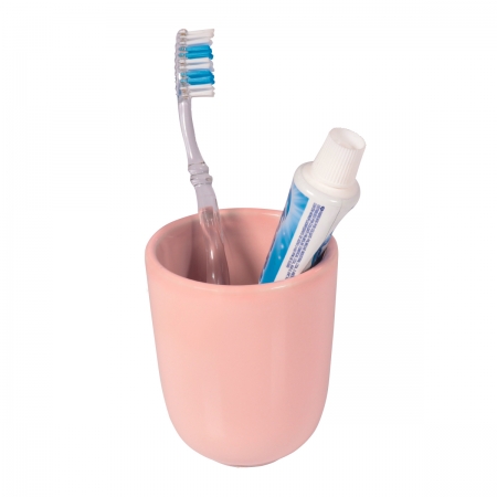 Porta Escova e Creme Dental Cerâmica Rosa 8x10cm - Wp Connect