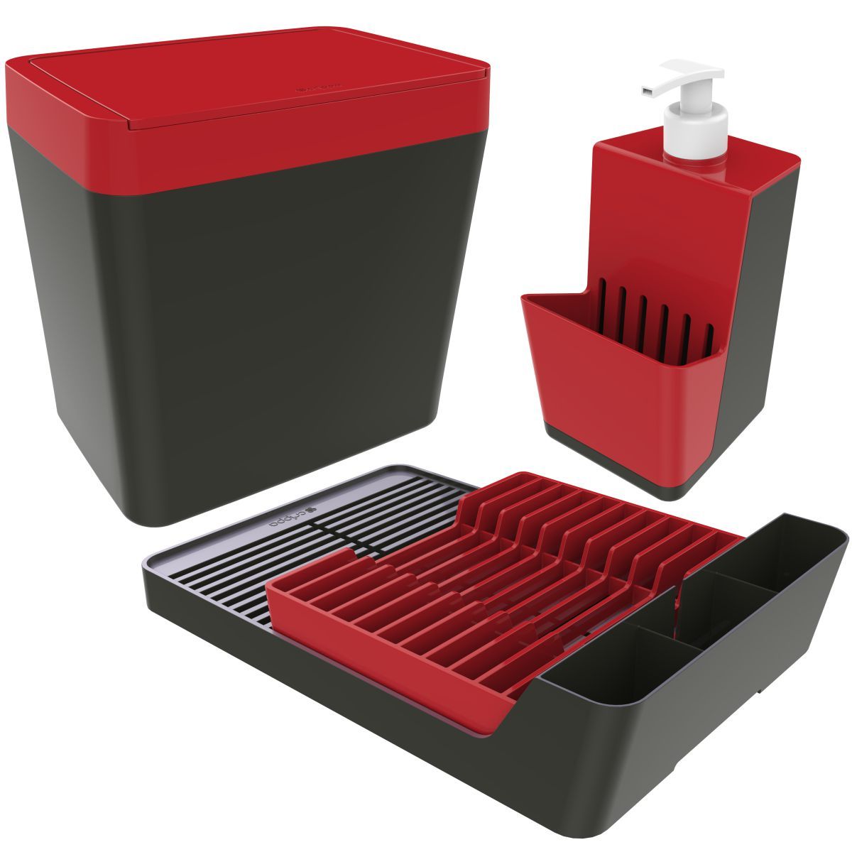 Acessórios Cozinha Dispenser Detergente Lixeira Escorredor de Louças - Chumbo/Vermelho