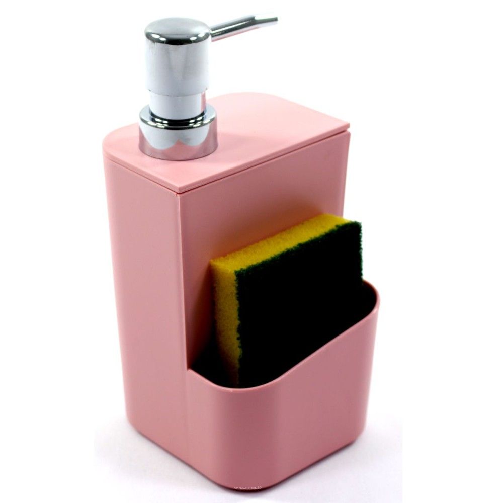 Dispenser Para Detergente Com Porta Esponja 650ml - Rosa