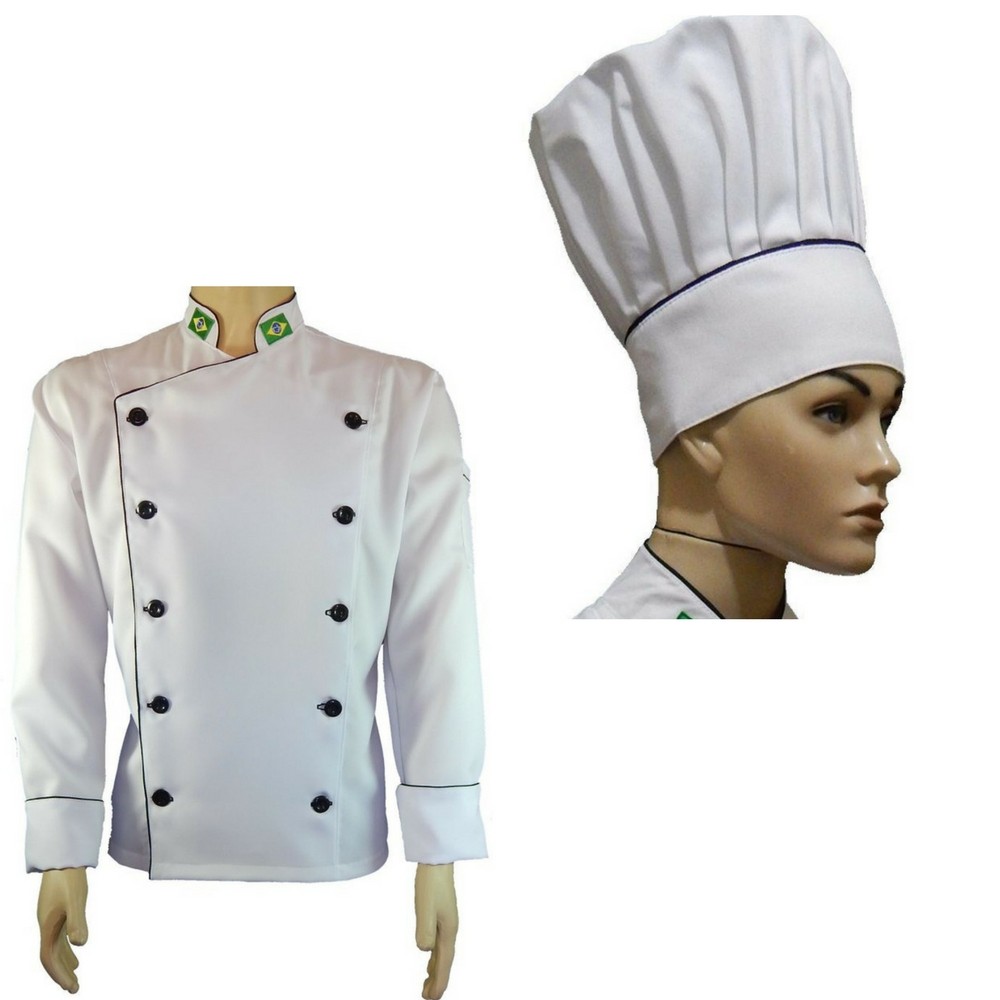 Dolma Unissex Branco Oxford + Chapéu Chef De Cozinha
