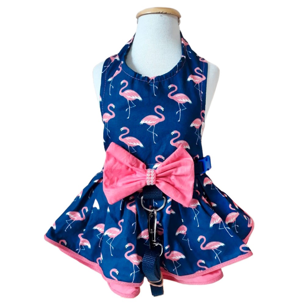 Guia Peitoral Roupinha Para Cachorro - Vestido Flamingo Escuro