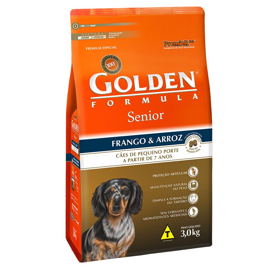 Ração Golden Fórmula Mini Bits Sênior para Cães de Pequeno Porte Adultos - Sabor Frango e Arroz