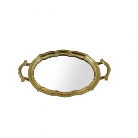 Bandeja Decorativa Oval de Resina Dourado com Espelho 40cm CD0220 BTC
