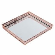 Bandeja Quadrada Espelhada Decorativa Luxo Metal Cobre 17x17cm Kv0134