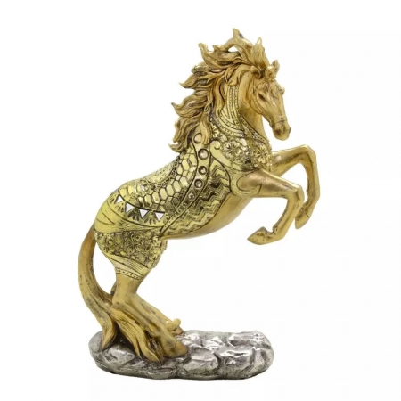 Escultura Decorativa Cavalo Dourado em Resina 28cm