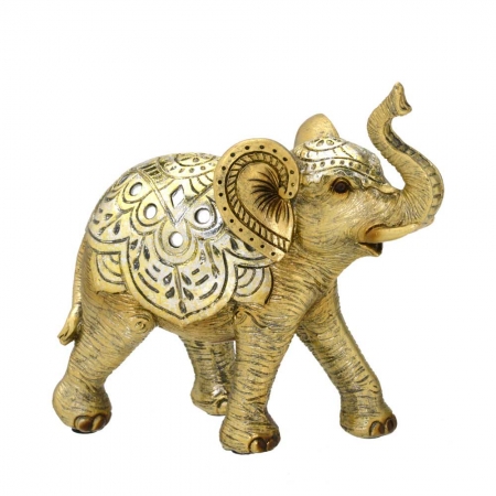 Escultura Decorativa Elefante em Resina Dourada 15cm
