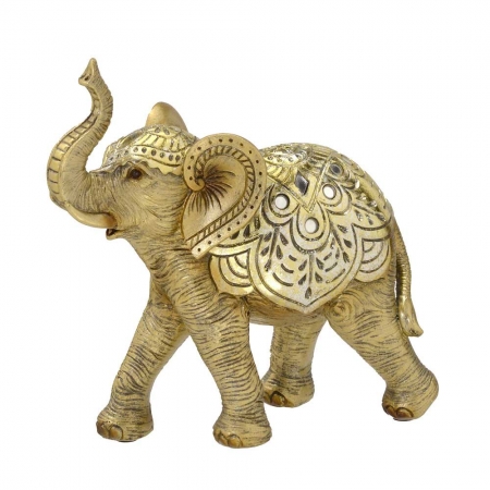 Escultura Decorativa Elefante em Resina Dourada 18cm