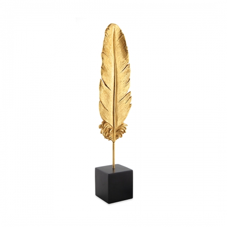 Escultura Decorativa Pena Dourada em Poliresina 41cm 12771 Mart