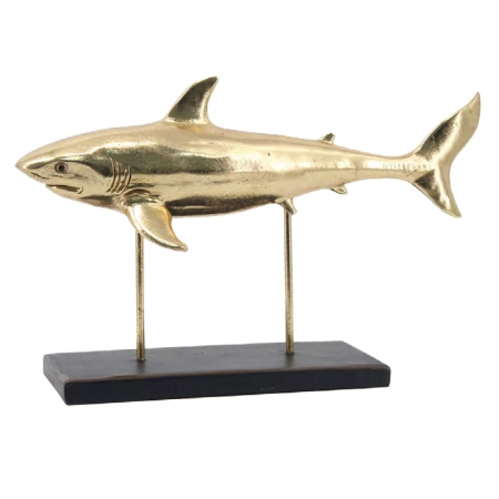 Escultura Decorativa Tubarão em Resina Dourada 32cm NA0929 BTC