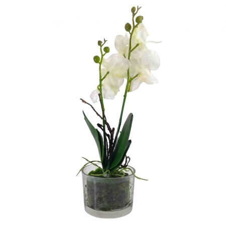 Flor Orquidea Phalaenopsis X5 Cor Branca C/ Vaso Artificial Permanente 25CM 36679-002