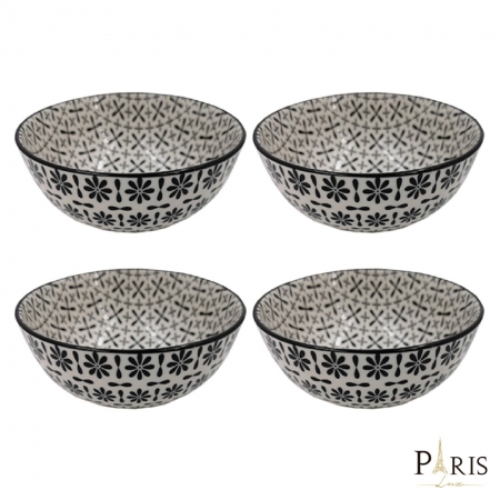 Kit 04 Bowls Decorativo de Cerâmica Preto e Branco 11,5x5,8cm