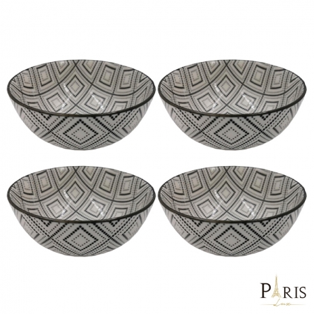 Kit 04 Bowls Decorativo de Cerâmica Preto e Branco 11,5x5,8cm