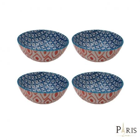Kit 04 Bowls Decorativo de Cerâmica Vermelho e Azul 11,5x5,8cm