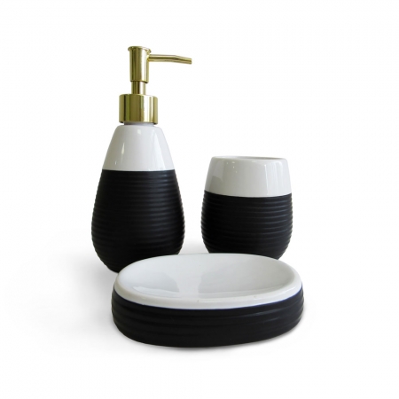 Kit 3 Peças Para Banheiro Style Cerâmica Preto e Branco