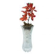 Kit Vaso Decorativo Vidro 19cm + Flor Orquídea Laranja
