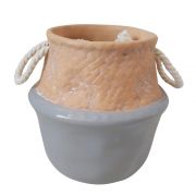 Vaso Ceramica Borda Bege Corpo Cinza 11cm x 11cm - RE0012
