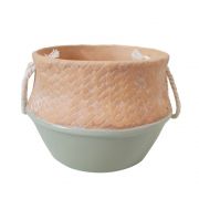 Vaso Ceramica Borda Bege Corpo Verde 12cm x 8,5cm - RE0004