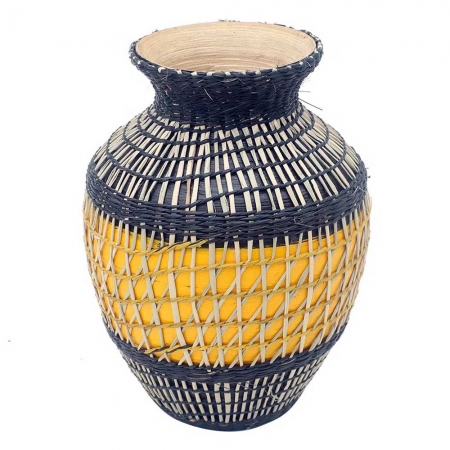 Vaso Decorativo de Bambu com Trançado Amarelo e Natural 30cm RMH0008 BTC