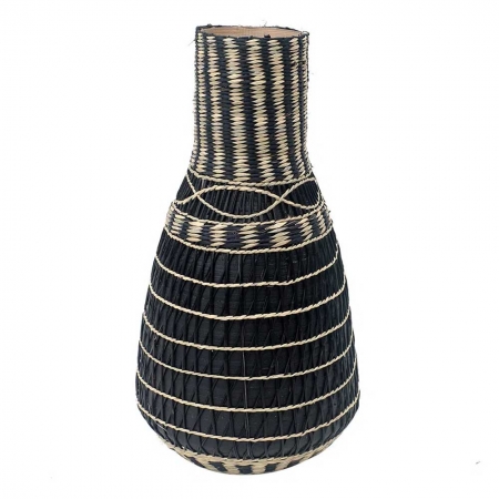 Vaso Decorativo de Bambu com Trançado Preto e Natural 42cm RMH0006 BTC