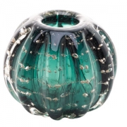 Vaso Decorativo de Vidro Esfera Italy Verde com Detalhes Dourado 12cm 4376 Lyor
