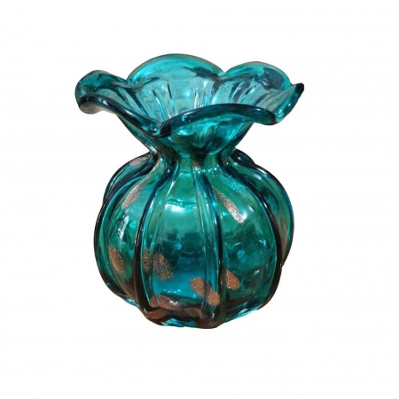 Vaso Decorativo Trouxinha de Vidro Verde com Detalhes Dourado 11cm