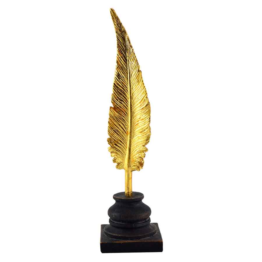 Adorno Escultura Decorativa de Resina Pena Dourada 32cm BTC