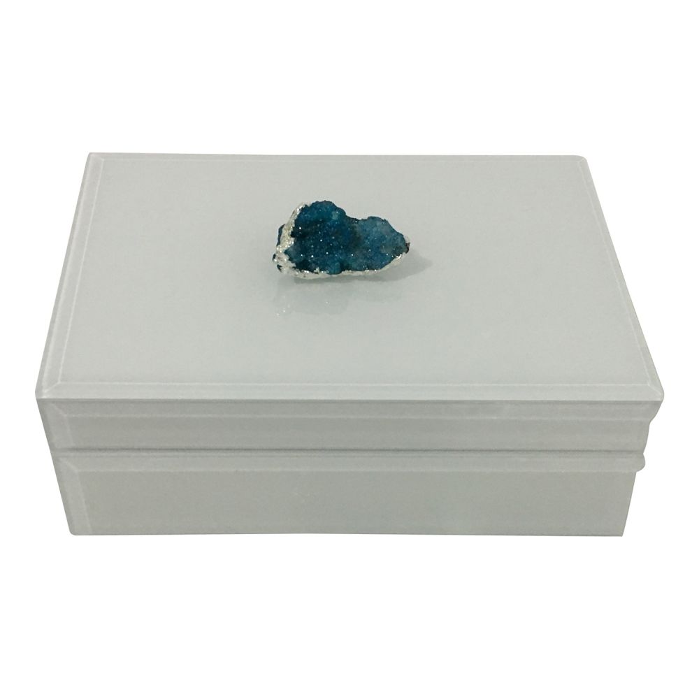 Caixa Decorativa Branca 21CM Com Pedra Agata Azul AI0009