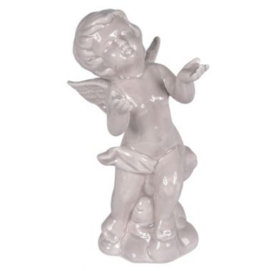 Escultura Cerâmica Anjo Criança Lilás 14CM