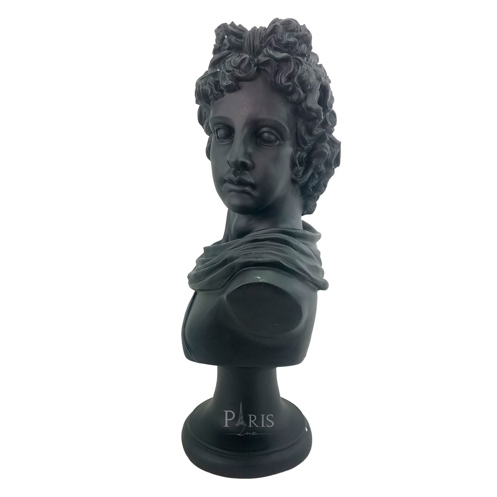 Escultura Decorativa Busto Romano Preto em Resina 44,5cm NK0043 BTC
