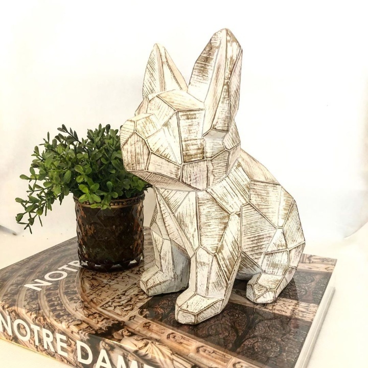 Escultura Decorativa Cachorro Detalhes Geométricos Branco 22cm PO0100 BTC