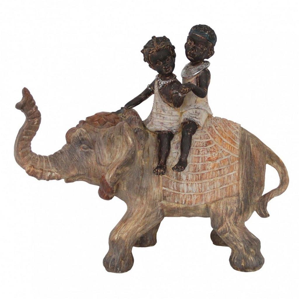Escultura Elefante Decorativo com Duas Crianças BTC