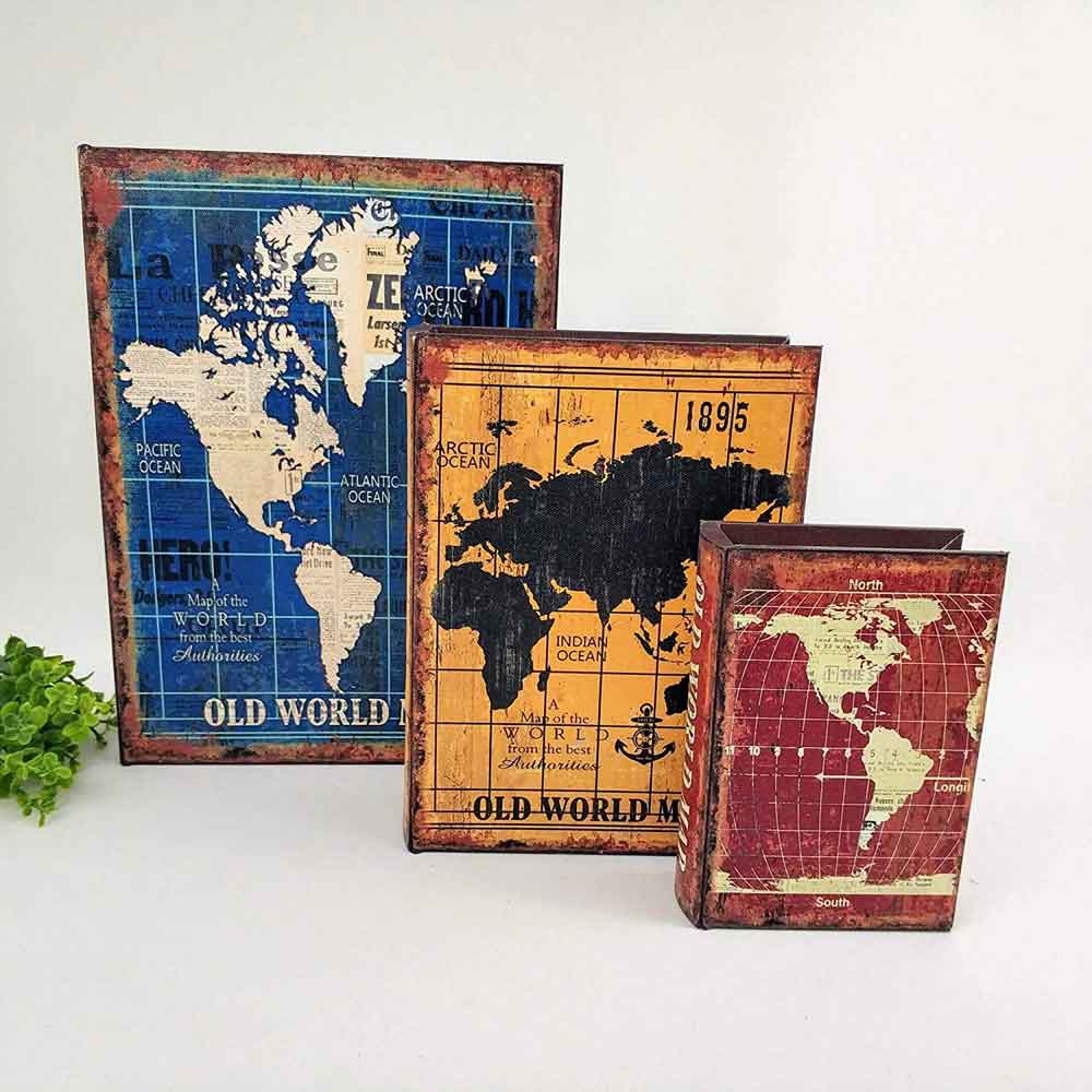 Kit 3 Caixas Livro Decorativa Old World Map 6928 Mart