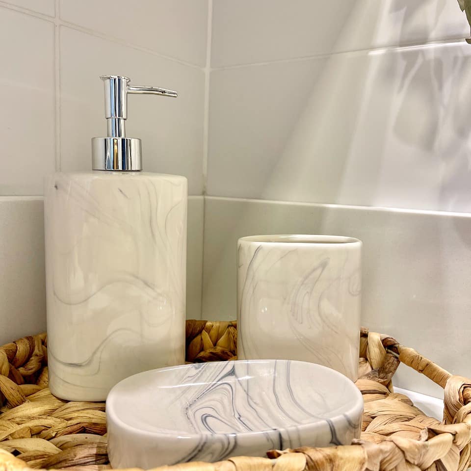 Kit 3 Peças Para Banheiro Marmore Cerâmica