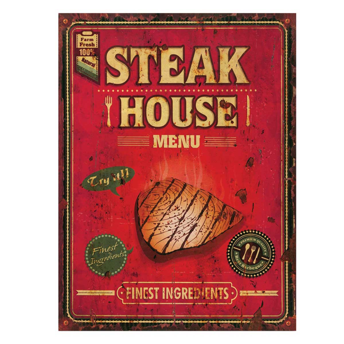 Placa Decorativa Steak House Menu 30x40cm -
