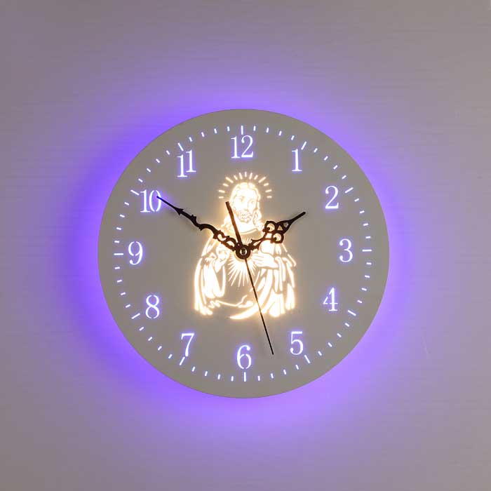 Relógio de Parede LED Jesus Branco 3000k Luz Amarela